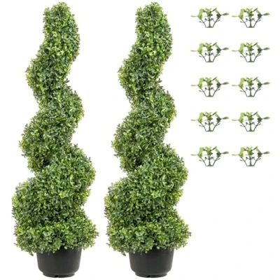 Afbeelding van VEVOR 2 st. Kunst Buxus Toren Topiary Spiraal Kunstplant 122cm hoog Deco Plant Groen Plastic PE IJzer Planten incl. 10 Reserve bladeren