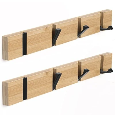 Afbeelding van ANVODE 2 stuks houten jashaken, kapstok jashaken Opvouwbare met 4 haken voor jassen, mantels, hoeden, sjaals, handtassen (40cm)