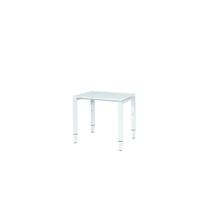 Afbeelding van Domino bureau, hoogte instelbaar (62 85cm) met 80x60cm &#039;zwevend&#039; krijtwit 25mm blad en wit (RAL9010) N poot frame.