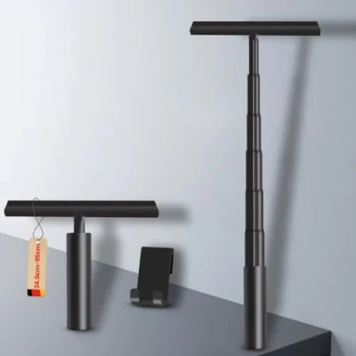 Afbeelding van LORESJOY Siliconen trekker douche 23,5 95 cm breedte badwisser, uittrekbare douchewisser zwart, douchewisserset met houder, glastrekker, badwisser