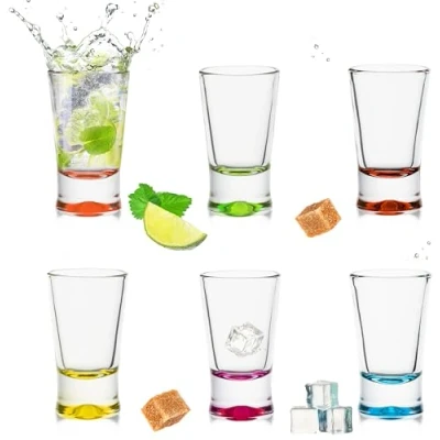 Afbeelding van PLATINUX Shotglazen, 6 delige set, kleurrijke borrelglazen, 2,5 cl, tequilagglazen, wodkaglazen, spinnetjes van glas