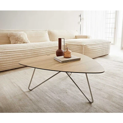 Afbeelding van DELIFE Salontafel Ekrem 88x85 cm keramiek Laminam® Sabbia Eikenkleur Kruisonderstel rond roestvrij staal