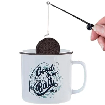 Afbeelding van Boxer Gifts Mok &#039;Good Things Come to Those Who Bait&#039; Grappige visgeschenken voor mannen op verjaardag of Kerstmis Wordt geleverd met een grap staaf Dunking Biscuits, wit