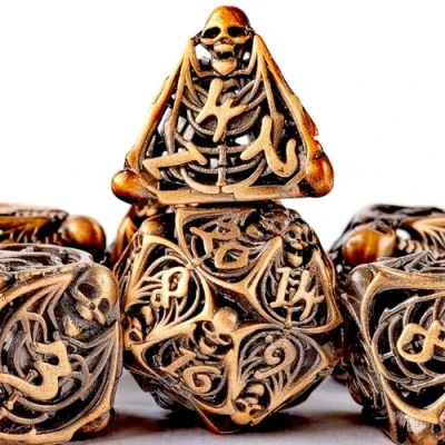 Afbeelding van metalen dobbelstenen set D &amp; D, Hollow Polyhedron DND 7 stuks kerkers en draken schedel stijl, geschikt voor rollenspellen zoals Pathfinder RPG Shadow Run