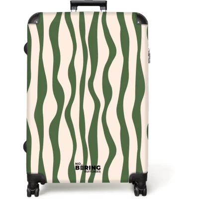 Afbeelding van NoBoringSuitcases.com® Koffer groot Reiskoffer lichtgewicht Beige met groene lijnen Rolkoffer 4 wielen Grote trolley XL 98 liter bagage