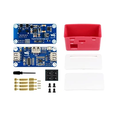 Afbeelding van PoE Ethernet/USB HUB HAT with Box for Raspberry Pi Zero/Zero W/Zero WH,Power Over Ethernet USB Case, 1x RJ45 Port,3x 2.0 Ports,802.3af Compliant
