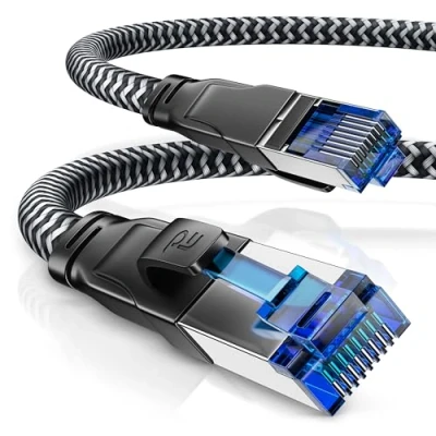 Afbeelding van CSL CAT 8 netwerkkabel 40 Gbits 10m katoenen mantel LAN kabel patchkabel datakabel RJ45 Gigabit Ethernet 40.000 Mbits snelheid S/FTP PIMF afscherming zwart