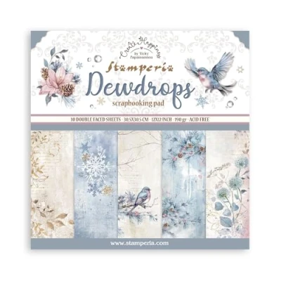 Afbeelding van Stamperia Scrapbook papierpad voor scrapbooking, albums, kaarten maken, bullet journalling en meer, zuurvrij, double sided, perfect hobby&#039;s, ambachten geschenken (Dewdrops) (30,5 x 30,5 cm)
