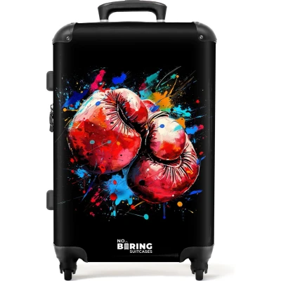 Afbeelding van NoBoringSuitcases.com® Koffer groot Rolkoffer lichtgewicht Rode bokshandschoenen met verf Reiskoffer 4 wielen Grote trolley XL 20 kg bagage