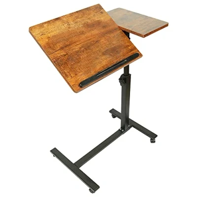 Afbeelding van OHMG Lichte bijzettafel, laptopbedtafel met wieltjes, afsluitbaar, in hoogte verstelbaar, staand bureau, mobiele computertafel, opvouwbaar