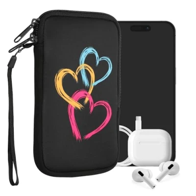 Afbeelding van kwmobile hoesje voor smartphones L 6,5&quot; hoes van Neopreen Abstract hart design roze / oranje zwart binnenmaat 16,5 x 8,9 cm