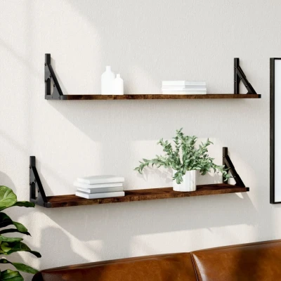 Afbeelding van Wandschappen 2 st 80x15x15,5 cm bewerkt hout gerookt eiken