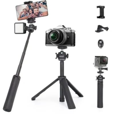 Afbeelding van Koolehaoda Camera Statief Mini Tafelblad Draagbare Vlog Reizen Selfie Stick Uitschuifbare met 360 Kogelkop 1/4&quot; Schroef Quick Release Accessoires for GoPro Webcam en Smart