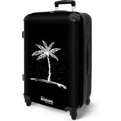 Afbeelding van NoBoringSuitcases.com® Koffer groot Rolkoffer lichtgewicht Zwart met witte palmboom Reiskoffer 4 wielen Grote trolley XL 20 kg bagage