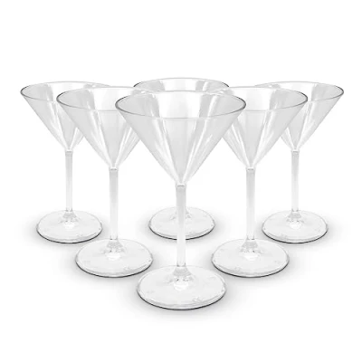 Afbeelding van DOJA Barcelona Martini kunststof bekers transparant verpakking van 6 stuks glazen hard plastic, herbruikbaar, transparante polycarbonaat glas kunststof,
