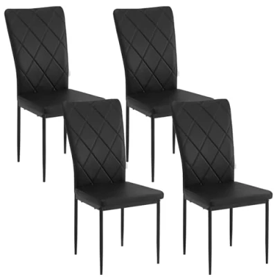 Afbeelding van WOLTU Eetkamerstoelen, set van 4, keukenstoel, kunstleer, met hoge rugleuning, gestoffeerde stoel metalen poten, voor eetkamer, eettafel, keuken, woonkamer, kantoor, zwart, EZS21sz 4