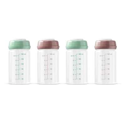Afbeelding van Premium glazen moedermelk opslagflessen, pak van vier, 180ml, vaatwasser, vriezer en magnetron veilig (glazen opslag flessen, 4 x 180 ml)