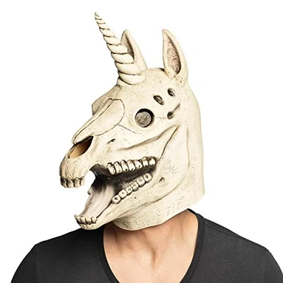 Afbeelding van Boland 97584 Hoofdmasker met eenhoorn schedel, masker van latex, unicorn, horrormasker, doodskop, accessoire, Halloween, carnaval, themafeest
