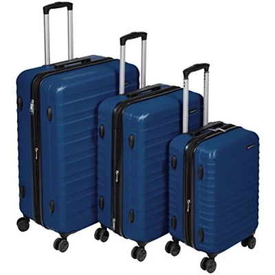Afbeelding van Amazon Basics Handbagage, hard shell, ABS, met 4 wieltjes, koffer, set van 3, (55 cm, 68 cm en 78 cm), marineblauw