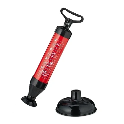 Afbeelding van Relaxdays ontstoppingspomp afvoer, 2 opzetstukken, voor toilet, douche, gootsteen, perslucht ontstopper, zwart/rood