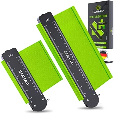 Afbeelding van EMHAP© contourmal groot, vergrendelbaar met klemhendel, extra diep, set van 2, vastzetter, metaal, professioneel meetgereedschap voor contouren en hoeken, contourmeter, contourmeter