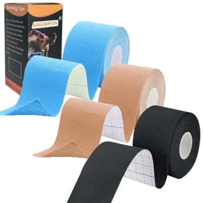 Afbeelding van ANAMPION 3 Rollen Kinesiologie Tape,5mX5cm Kinesiotape,Profi Physio Tape Sporttape,Elastisch,Latexvrij (Zwart+Blauw+Huidkleur)