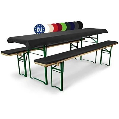 Afbeelding van Beautissu Comfort XS Gestoffeerd bierbank kussen &amp; tafelkleed, 3 delig biertentgarnituur set voor biertafels van 50 cm antraciet