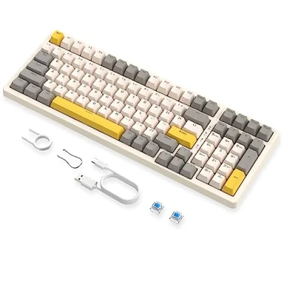 Afbeelding van MAGIC REFINER K3MAX Bekabeld Mechanisch Toetsenbord, Hot Swappable Mechanical Gaming Keyboard met 18 RGB Verlicht, 100 Toetsen Anti Ghosting TKL Compact Keyboard, Blauwe Schakelaar, EVA Schuim WIN/MAC