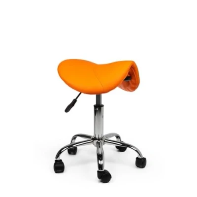 Afbeelding van zadelkruk Antaris Oranje Laag Zithoogte 40/58cm kruk op wielen krukje werkkruk bureaukruk kapperskruk verstelbaar draaikruk tabouret met rugleuning tot 160kg