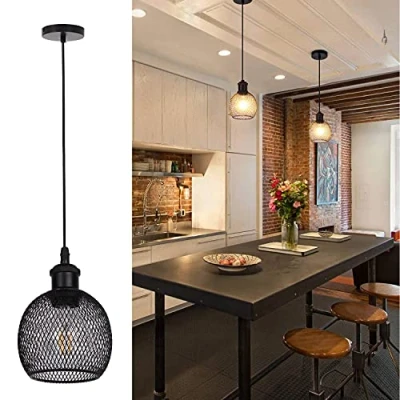 Afbeelding van Vintage hanglamp, industriële retro plafondlamp, rustieke stijl kooi kroonluchter, binnenverlichting, keuken woonkamer eetkamer slaapkamer lamp, E27 LED verstelbaar touw decoratie