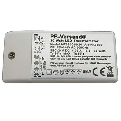 Afbeelding van LED verlichting mini transformator 24 Volt DC 30 Watt (H 20mm) voeding driver laagspanning