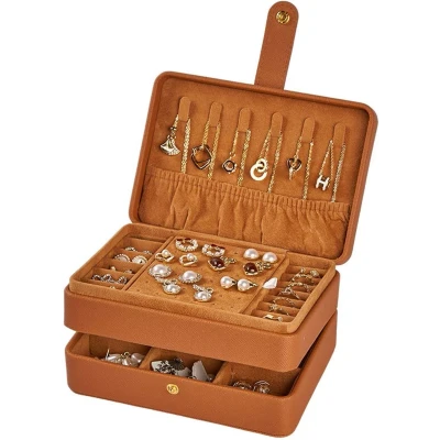 Afbeelding van Sieradendoos met 2 Verdiepingen Bijouteriedoos Opbergbox Opbergdoos Juwelendoos Organizer Sieraden doosje Meisje Oorbel Ring Bruin