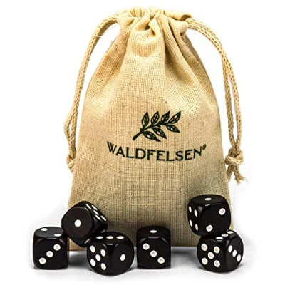 Afbeelding van Waldfelsen 6,12, 20, 30 of 50 hoogwaardige dobbelstenen van ® standaardgrootte 16 mm acryldobbelstenen dobbelsteen Dice 6 zijdig zeshoekige speelaccessoires set met stoffen zak (zwart, stuks)