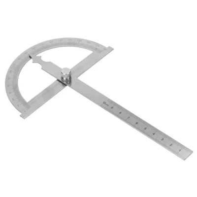 Afbeelding van 0 180 graden roestvrij stalen hoekmeter, goniometer, hoekzoeker, meetinstrument met 15 cm liniaal (120 x 150 mm)