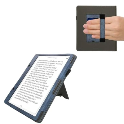 Afbeelding van kwmobile flip cover voor e reader geschikt Amazon Kindle Scribe (2024) Van imitatieleer en suède In donkerblauw / donkergrijs