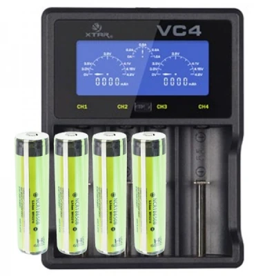 Afbeelding van Panasonic 18650 Li ion batterij beschermd met 3,7 volt, 3400 mAh 4 stuks en LCD snellader