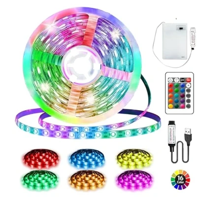 Afbeelding van Ledstrip op batterijen, 3 meter, 90 leds, RGB 5050, werkt batterijen of USB, met afstandsbediening, dimbaar, 16 kleuren, kan worden gesneden voor tv achtergrondverlichting, slaapkamer thuis,