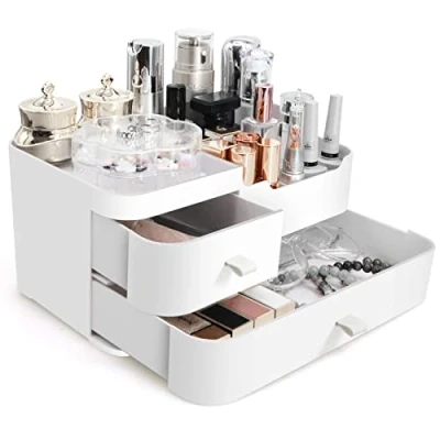 Afbeelding van Make up Organizer Cosmetica Opslag: Borstel Opbergdoos Badkamer met Laden Kaptafel Acryl Box, Container voor Nagellak Lippenstift Wit