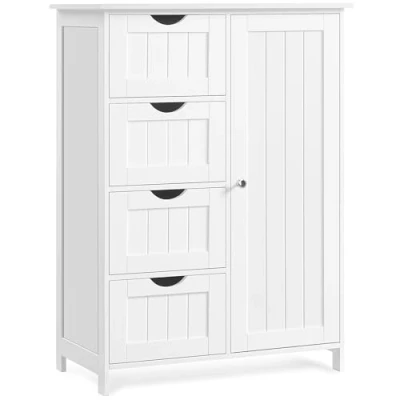 Afbeelding van VASAGLE badkamerkast, smalle bijzetkast, commode, met 4 laden, kastdeur, verstelbare plank, 35 x 65 90 cm, wolkenwit LHC042W01