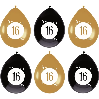Afbeelding van Ballonnen 16 jaar Festive Goud 30cm 6 stuks