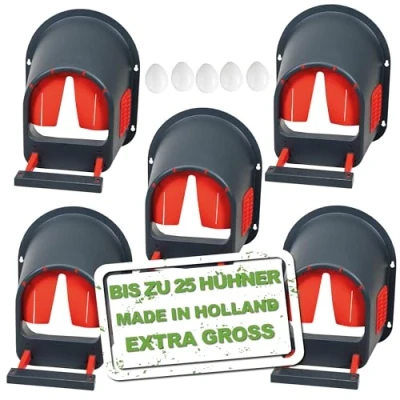 Afbeelding van MyCozynest Legnest voor kippen, 5 stuks, tot 25 antraciet/rood, robuust en gemakkelijk te reinigen, wandmontage, 44 x 40 49 cm, kunststof, kippennest/gevogeltenest