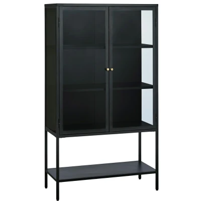 Afbeelding van Hygge Interiors Carmel Glazen Opbergkast 160 cm met Hoge Poten Zwart
