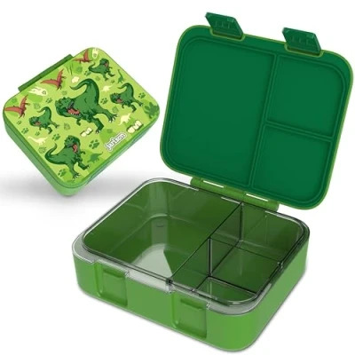 Afbeelding van Jarlson® Mil Broodtrommel voor kinderen, met vakken, lunchbox, BPA vrij, bento box, lekvrij, snackbox, snackbox kleuterschool en school, 1000 ml, lichtgewicht (dinosaurusgroen V2)