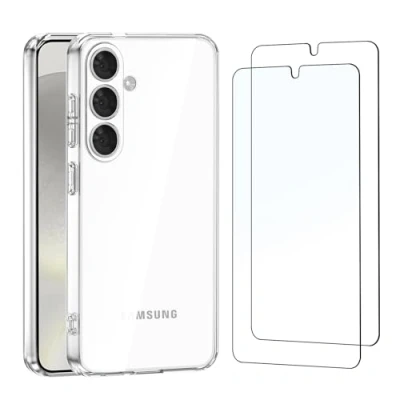 Afbeelding van NEW&#039;C Hoesje voor Samsung Galaxy S24 Plus / S24+ 5G Extreem Transparante Siliconen Soft TPU Gel en 2x Screenprotector Gehard Glass Schermbeschermer