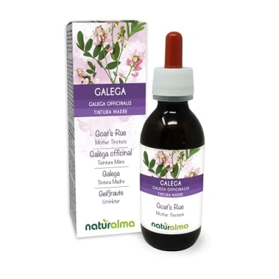Afbeelding van Galega of Geitenruit (Galega officinalis) kruid met bloemen Alcoholvrije moedertinctuur Naturalma Vloeibaar extract druppels 120 ml Voedingssupplement Veganistisch