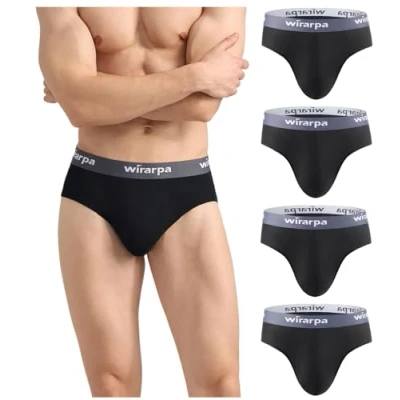 Afbeelding van wirarpa Herenondergoed, slips, modale onderbroek, zachte brede tailleband, ondergoed, basic, No Fly 4 pack, Zwart, XXL