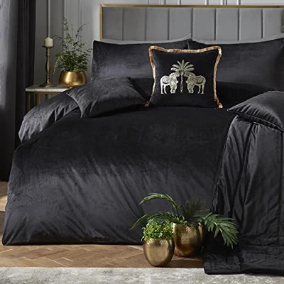 Afbeelding van Laurence Llewelyn Bowen Montrose zwart fluwelen dekbedovertreksets super kingsize beddengoed (220 x 260 cm) luxe zacht