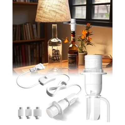 Afbeelding van DoRight fles Lamp Socket E14 met schakelaar en stekker Adapter, Lampen Adapter Kit voor DIY wijnfles tafellamp Wit Set van 2.