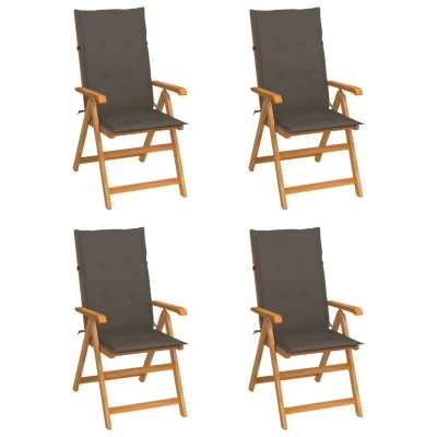 Afbeelding van Tuinstoelen 4 st met taupe kussens massief teakhout