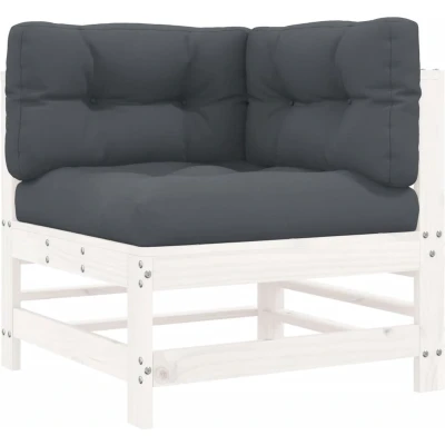Afbeelding van Houten Loungeset Met Kussens Massief (Grenenhout of Douglas hout) 1 / Wit grenenhout Hoekbank